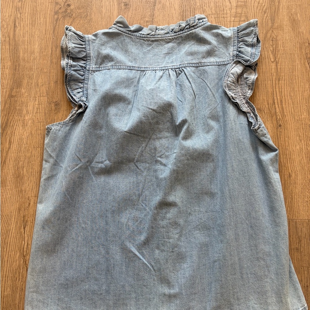 Blu Pepper Light Blue Ruffled V-Neck Denim Tank Top - Picture 3 of 3